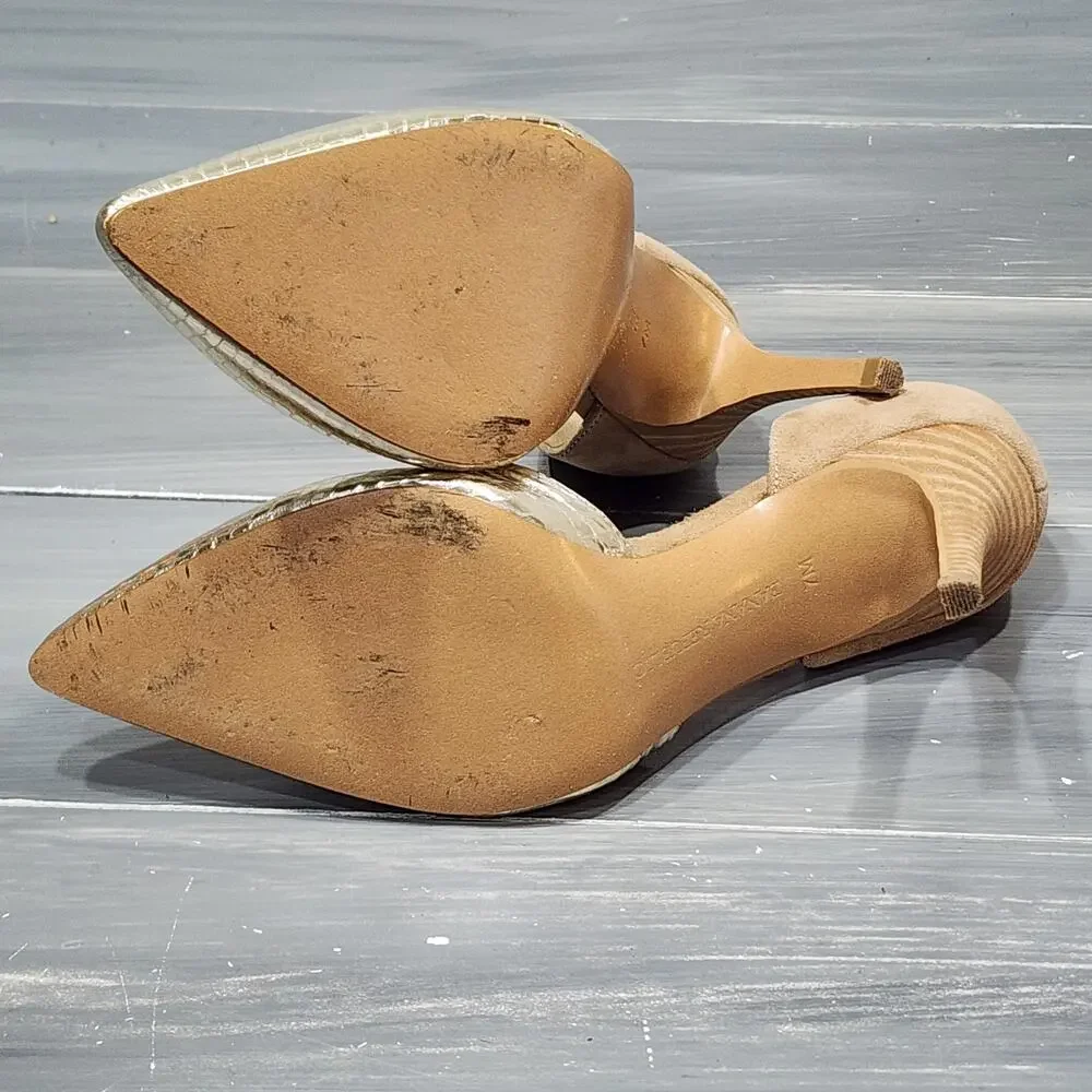Banana Republic Alicia D'Orsay Heels Pumps Gold Tan Suede Size‎ 7 M Stacked Heel